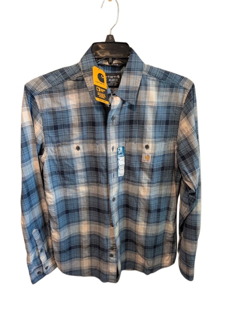 Carhartt Men's Rugged Flex Twill Button Down Shirt Thundercloud Blue (Small)